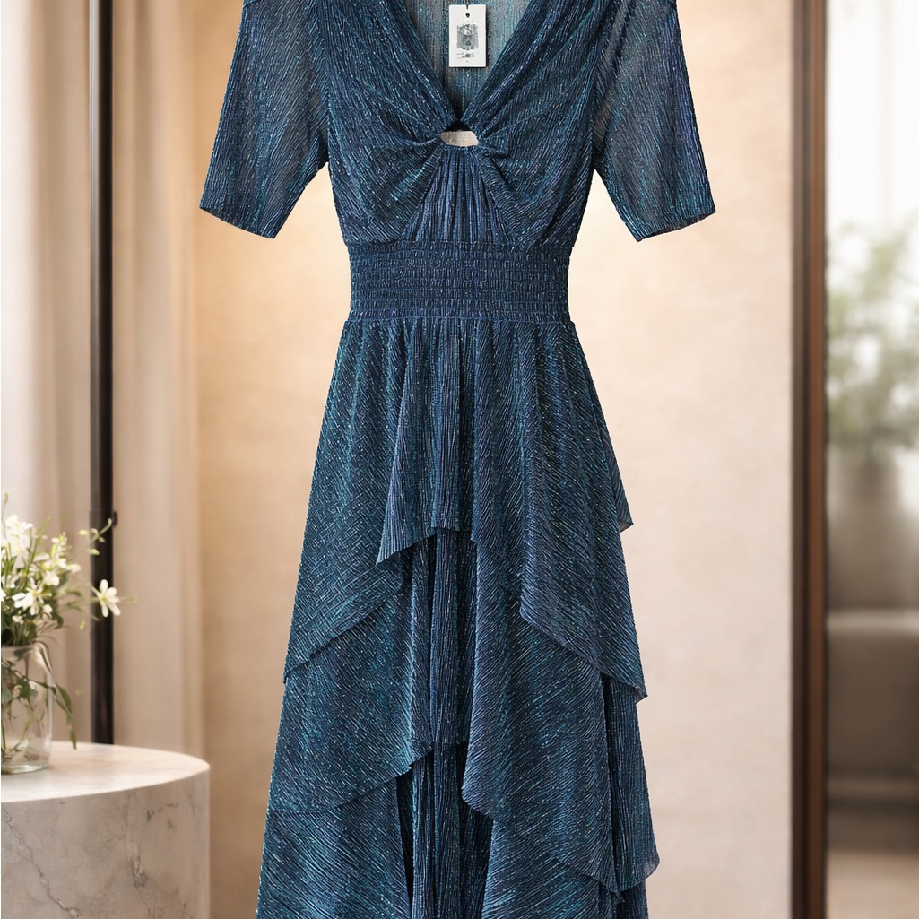 Maje Shimmering Navy High Low Dress